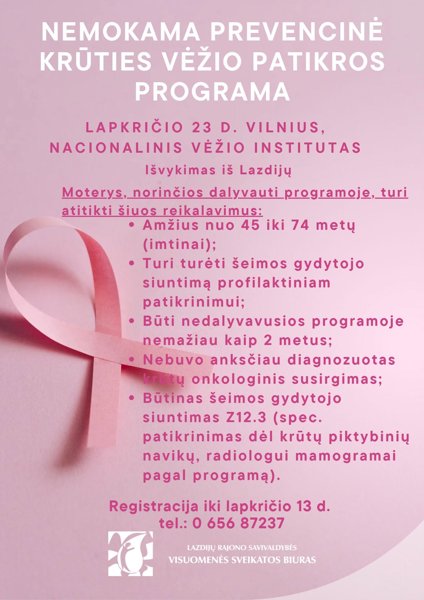 Nemokama prevencinė krūties vėžio patikros programa!